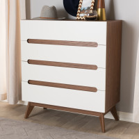 Baxton Studio Calypso-Walnut/White-4DW-Chest Calypso Mid-Century Modern White and Walnut Wood 4-Drawer Storage Chest